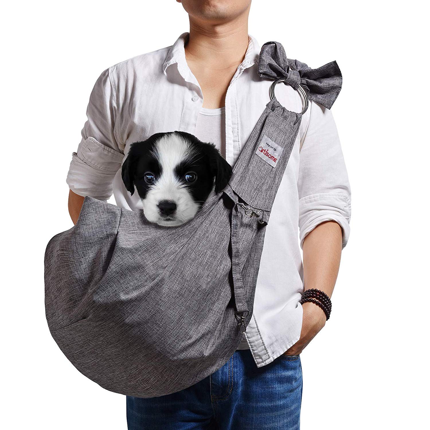 Artisome Medium Dog Carrier Sling ( Reversible Grey 8 - 15 lbs)